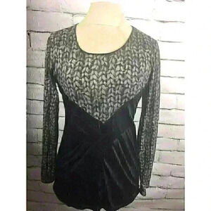 Anac Womens Size M Black & Beige Long Sleeve Shirt Stretchy